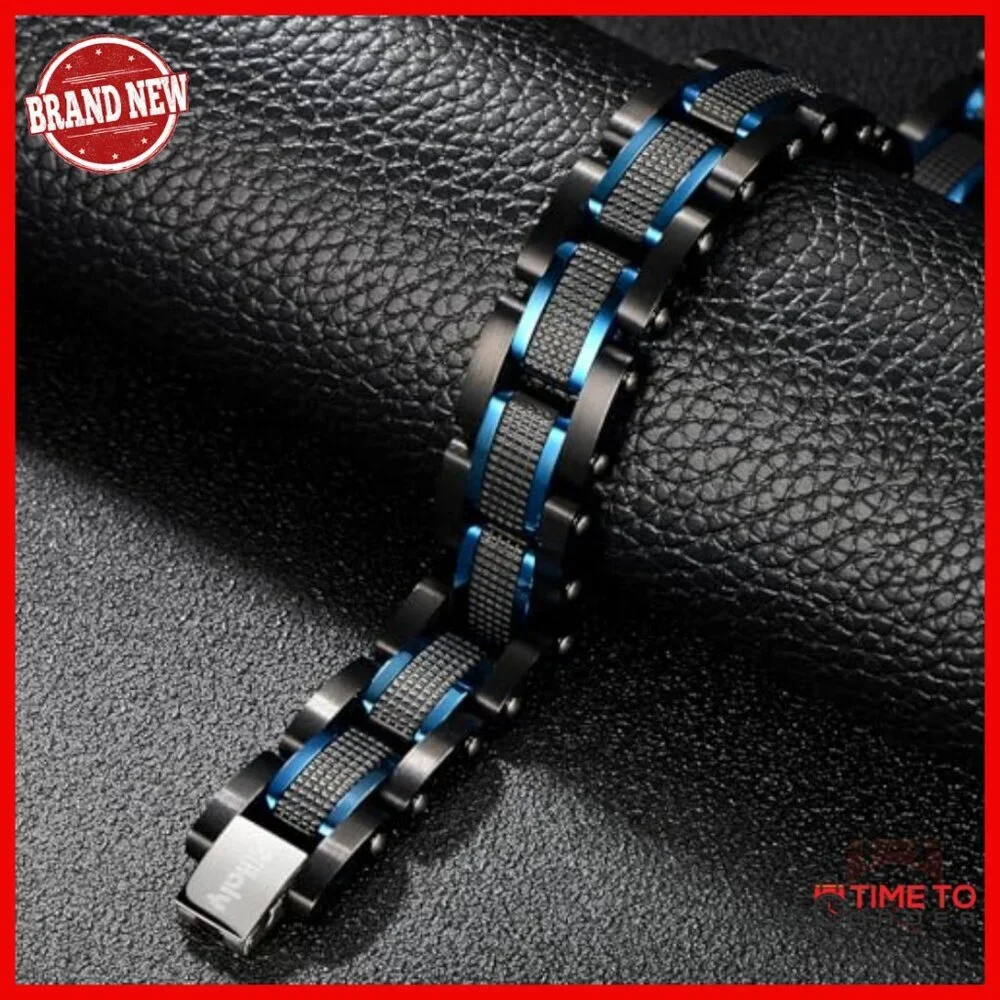 Stainless Steel Link Bracelet with Hidden Clasp for Men